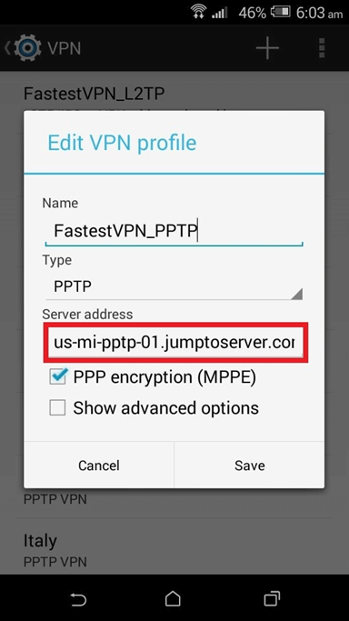 vpn server address pptp pass