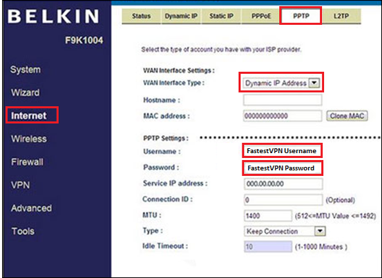 belkin router configuration page