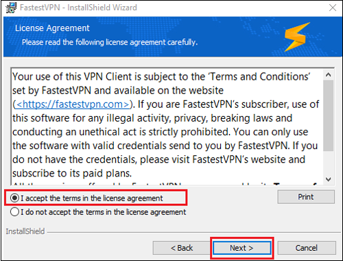 VPN for windows app agreement