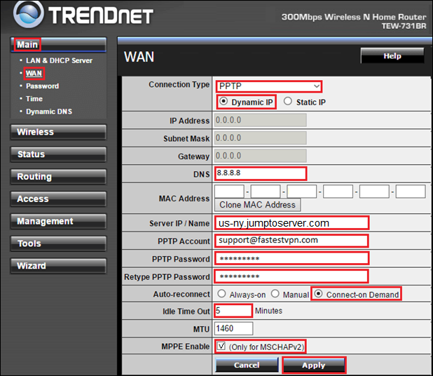 TRENDnet PPTP VPN Setup